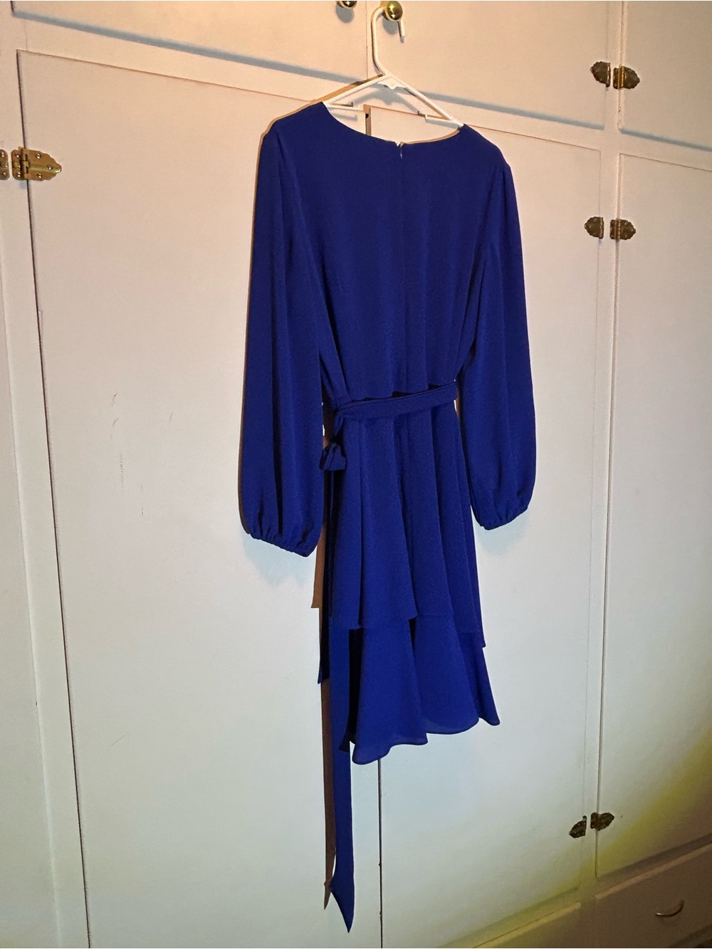 Tahari Cobalt Blue Wrap Dress with Long Sleeves - Picture 4 of 8